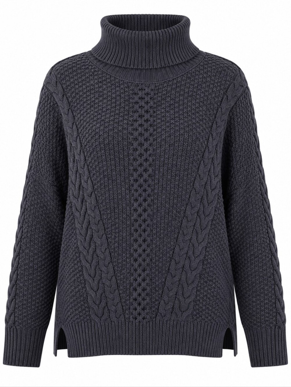 A.N.A | Black Cable Knit Fisherman Turtleneck Cotton Sweater Minimalist | XXL